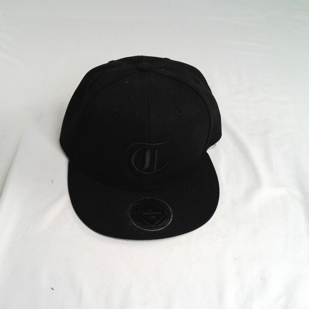 Crowns by Lids Black Snapback Hat Tonal TC Logo Flat Bill Adjustable Cap Unisex